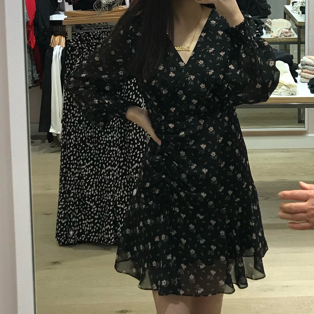 MABLE Mboutique floral Women’s Black Summer Dress Elegant Long Sleeve